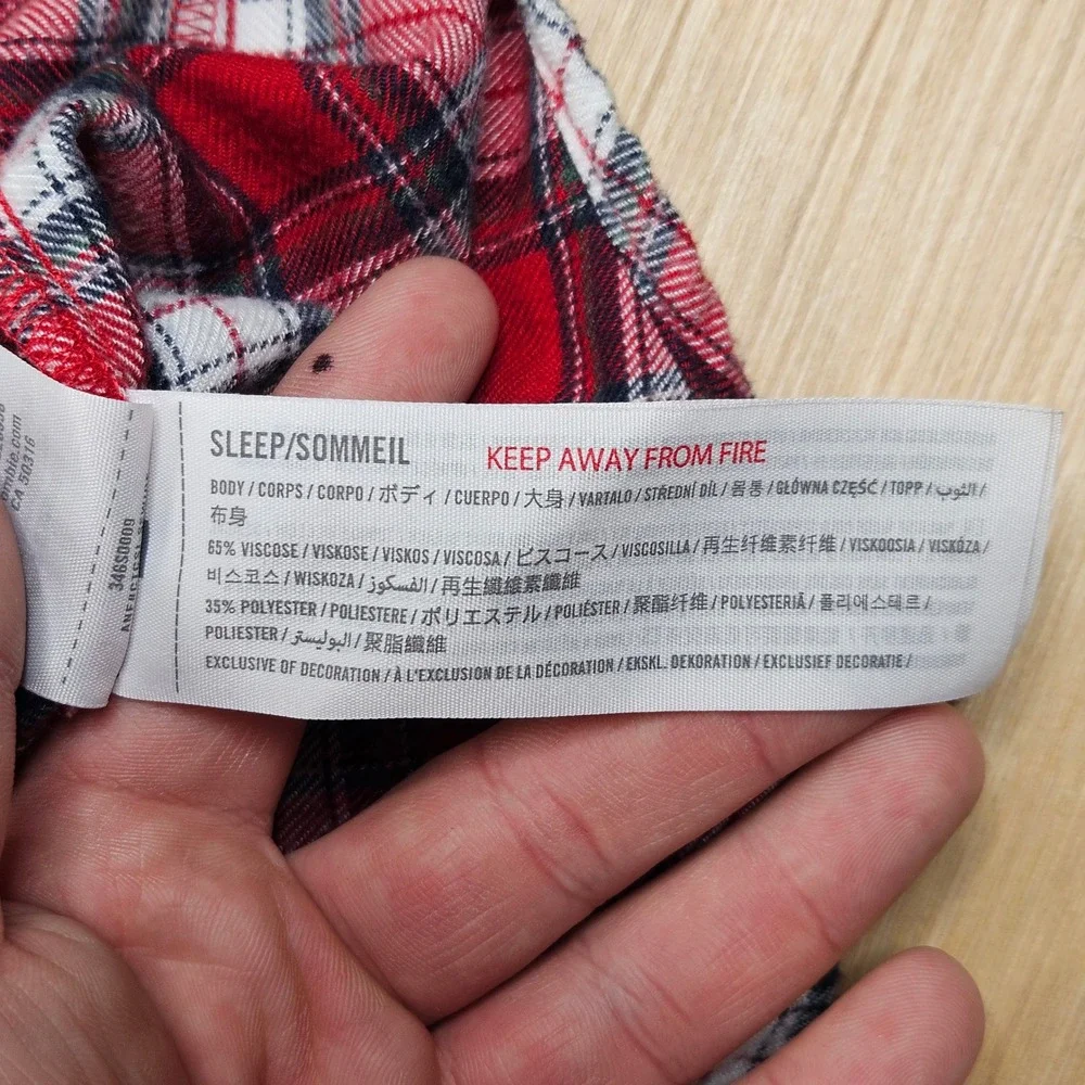 Hollister Sleep Top‎ Women L Red Patchwork Buffalo Plaid Button Up Pajama Shirt